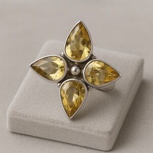 Artisan Citrine Four Stone Pear Cut Petal Ring - Natural Gemstone NWOT 5 #380